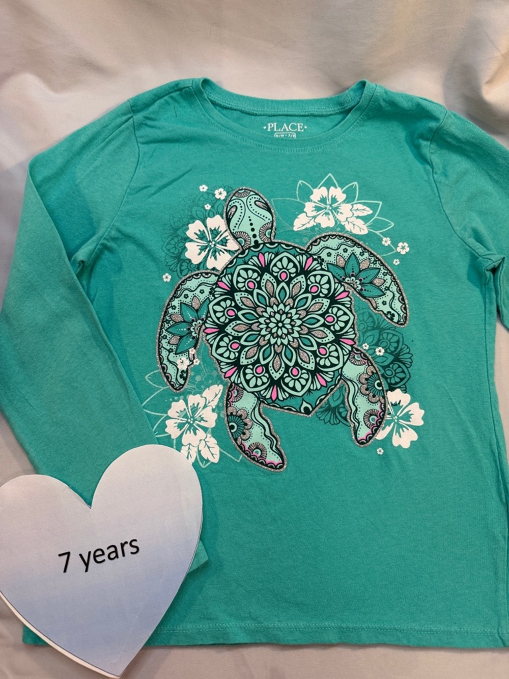 Place Teal Long Sleeve Tee with Floral Mandala Turtle